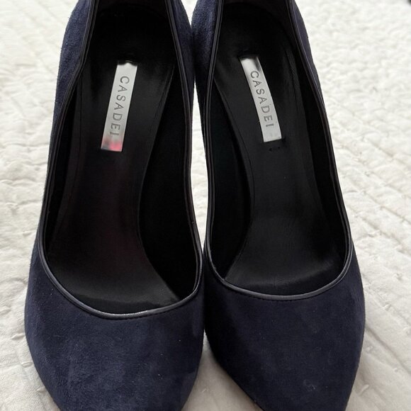 CASADEI Navy Suede Pumps Blade Heels - Picture 4 of 6
